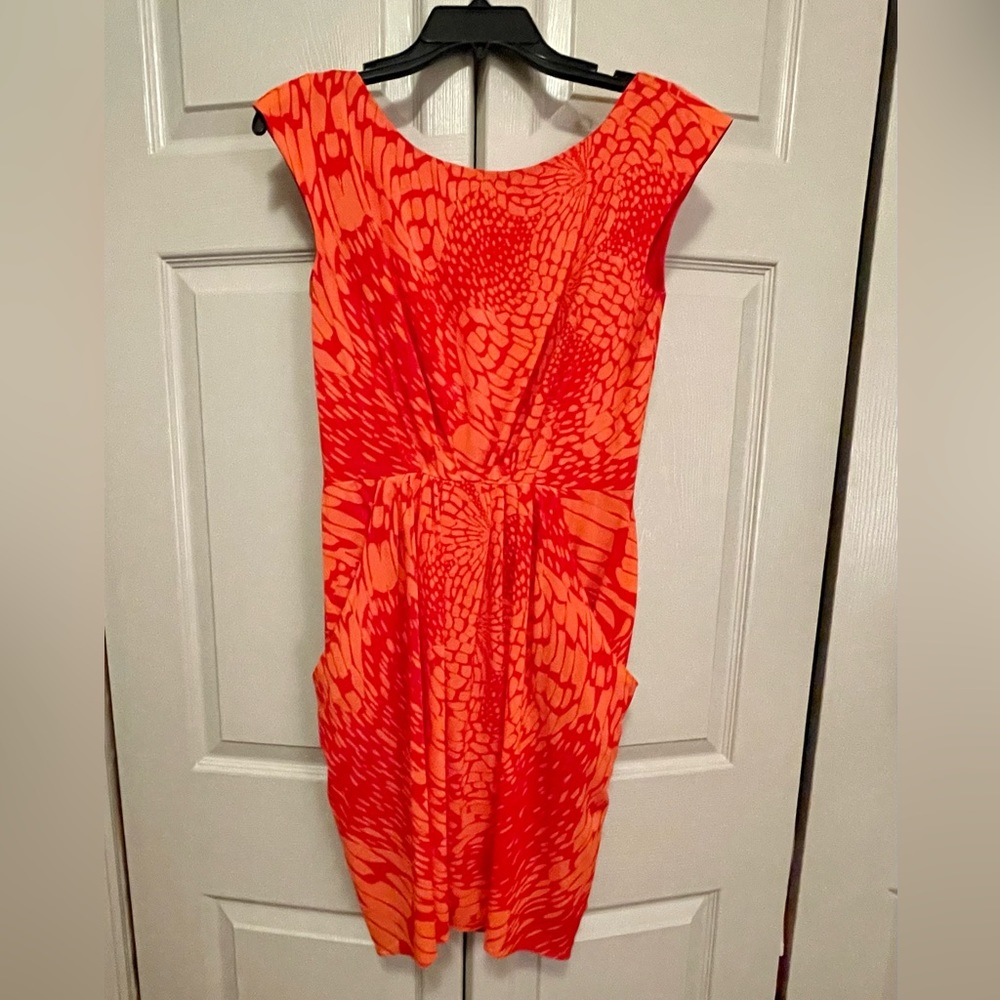 Shoshanna Silk Print Coral Red Pink Orange Sleeveless Mini Dress - Picture 2 of 10